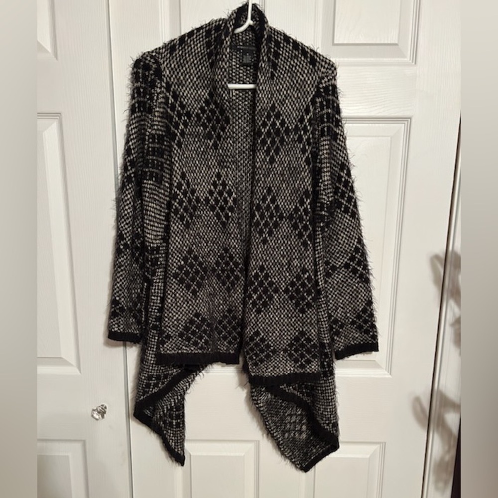 BCBGMaxAzria Black and Gray Asymmetrical Cardigan